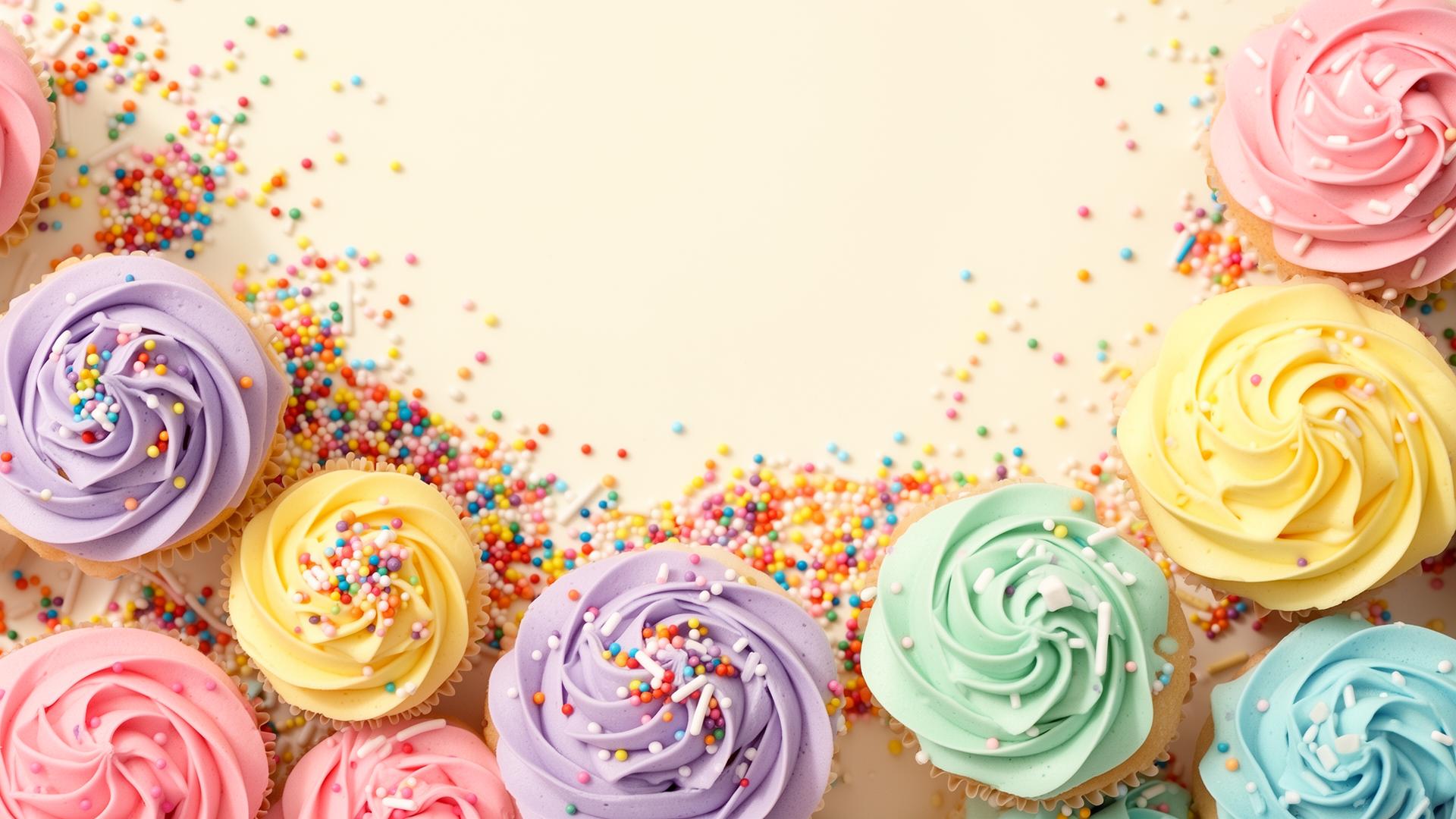 Pastel cupcakes and sprinkles